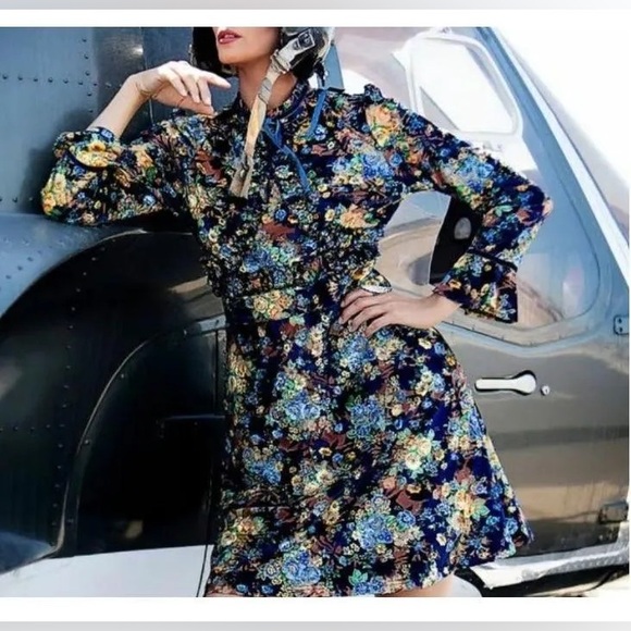 Dalia Macphee Burnout Velvet Floral Tie Neck Dress - Picture 2 of 11